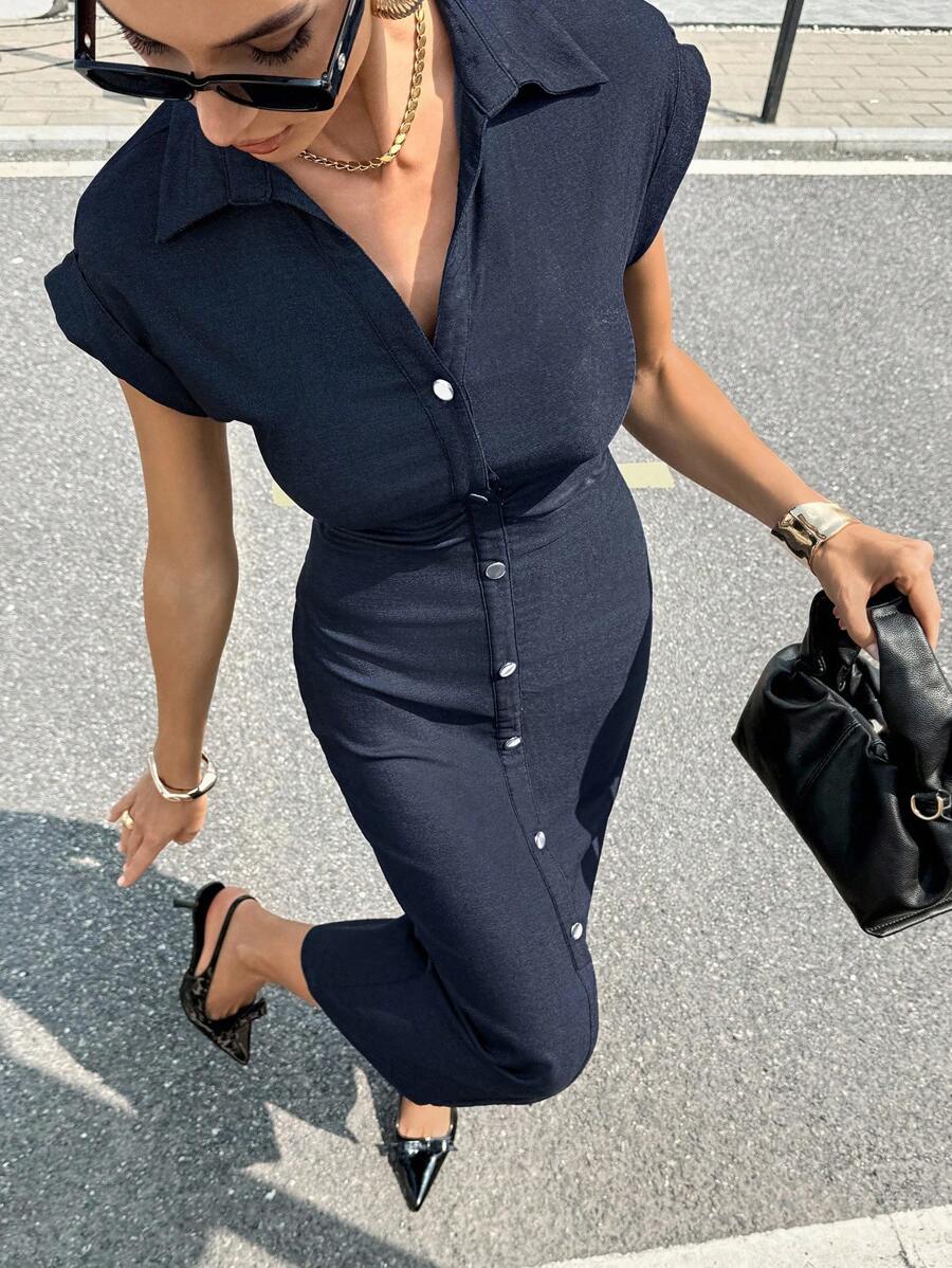 Siren Gaze Slim Fit Open Cardigan Long Dress Women, Button Up Shirt Dress Casual Midi Dress, Office Dress, Business Casual Women's Clothing, Autumn Women's Clothing