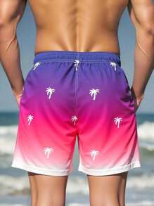 Surfspeed Men's Ombre Floral Print Pocket Drawstring Waist Beach Shorts, Suitable For Summer - Multicolor - View 2