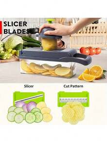 16 合 1 蔬菜切碎机（带容器）- 多功能厨房切洋葱、水果和蔬菜的塑料食品切片机，带安全锁，便携式设计和易清洁刀片，用于准备、切片、切丝、切蔬菜和切碎，简单的厨房工具，易于清洁 - 灰色 - 查看 5
