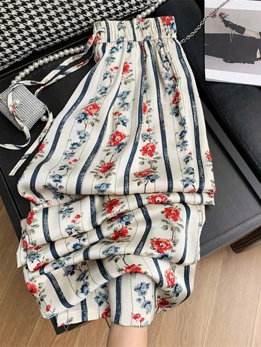 Franclia 复古印花飘逸阔腿高腰休闲度假宽裤 - 彩色 - 查看 1