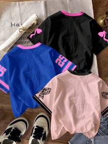 Áo thun cổ tròn tay ngắn đơn giản, tối giản cho bé gái, phù hợp cho mùa xuân/hè - Nhiều màu - Xem 2