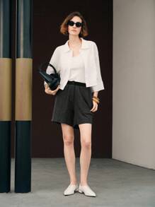 Uhlyne Simple Commuter Cable Knit Texture Cotton Pocket Casual Shorts - Black - View 3