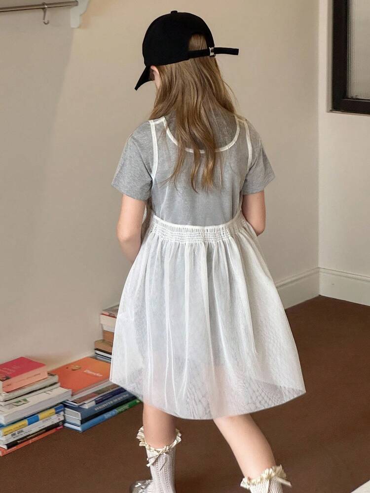 Young Girls Casual Round Neck Artistic Letter Print T-Shirt Set