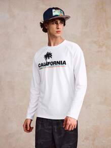 Surfspeed Men's Letter & Palm Tree Print Long Sleeve Rash Guard - White - View 3
