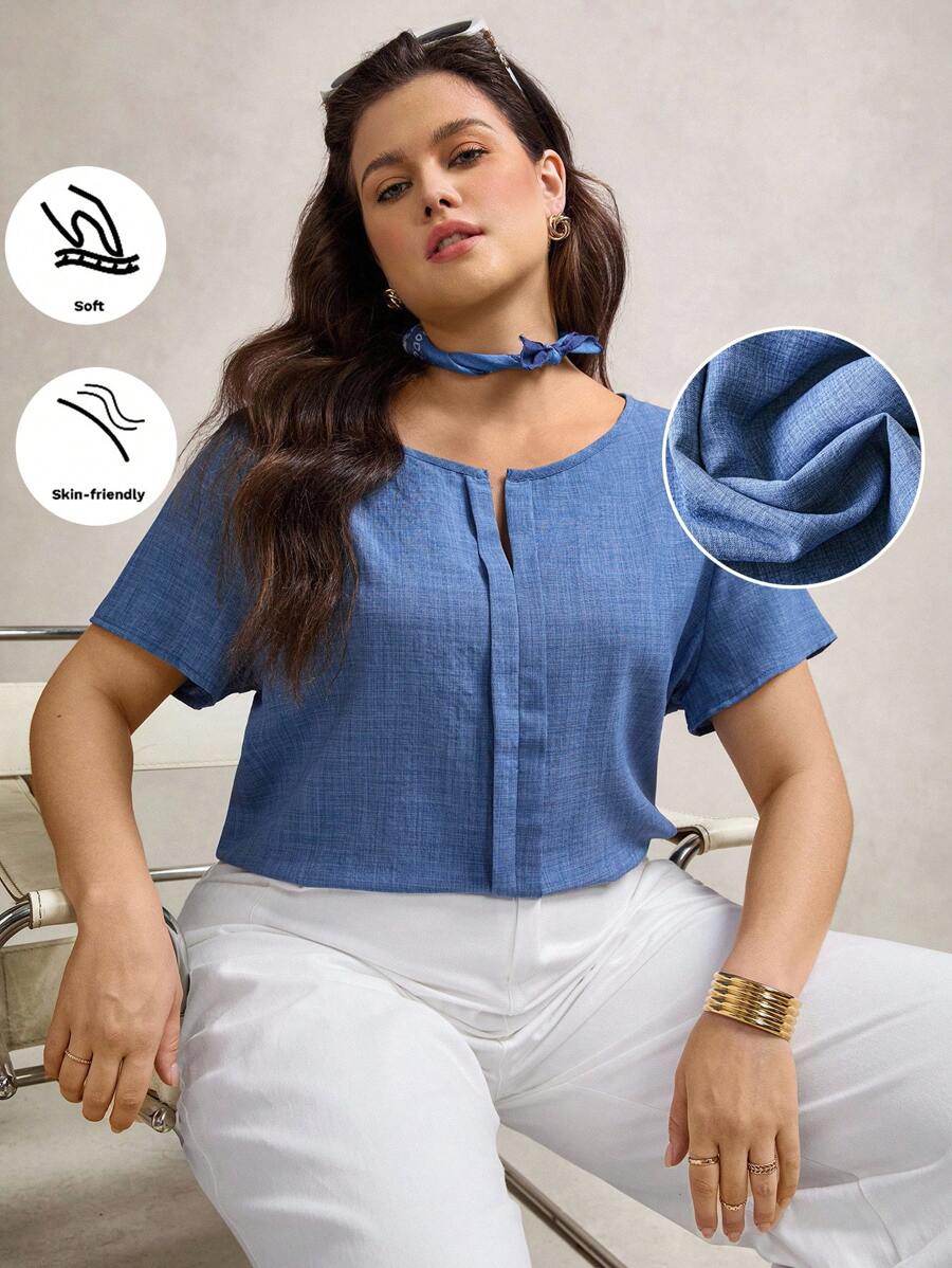 Zelara 夏季大碼V領短袖襯衫