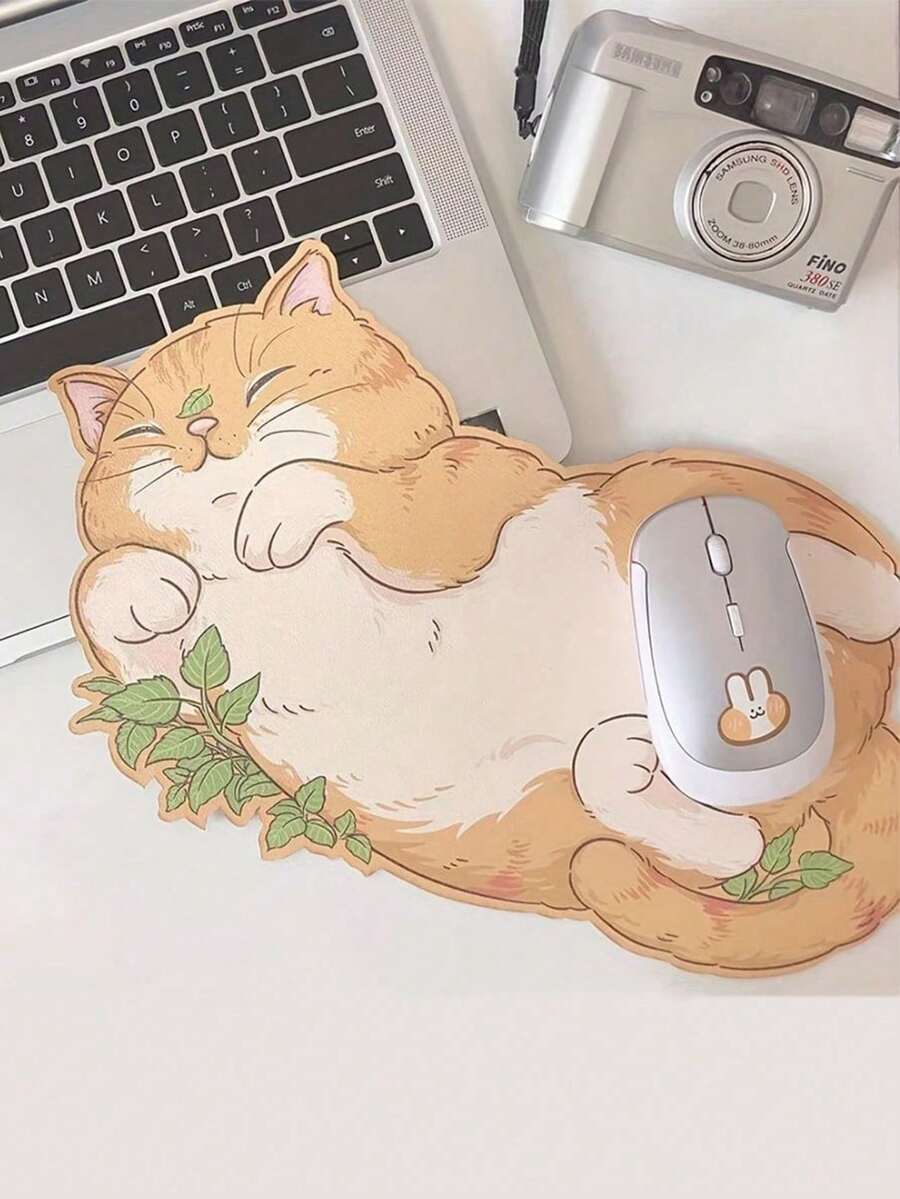 SHEIN 1 Stück Tischunterlage Schlafende Katze Maus Pad, Gaming Cartoon Mauspad, Katze Tastatur Maus Matte, Büro Mauspad, geeignet für Computer und Laptops, rutschfeste Tischunterlage, tolles Geschenk für den Feiertag, orange Katze