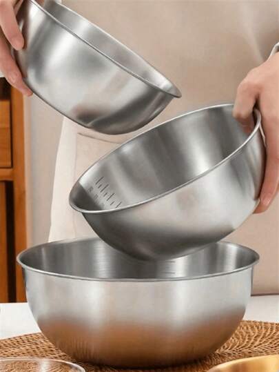 4pcs/1pc Stainless Steel Basin In Gold, Silver, White, And Yellow Color For Home Kitchen Use, Suitable For Washing Vegetables, Mixing Eggs, Preparing Cold Salad Or Hotpot, With Straight Edge And Flat Bottom ,Kitchen,Christmas Gift,School Supplies