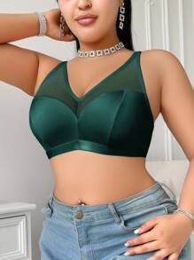 Comfy Plus Size Dark Green Bra In Mesh Material With Supportive Design - Dark Green - View 4
