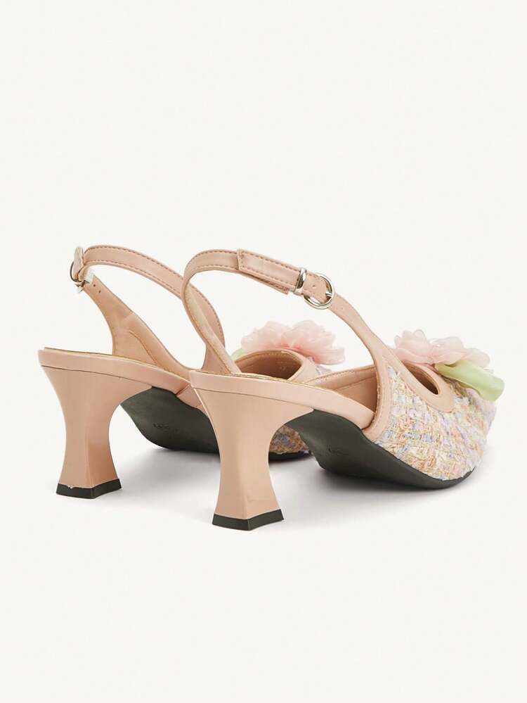 CUCCOO CHICEST Women's Elegant Floral Pearl Square Toe Block Heel Pumps, Vintage Romantic Shallow Pink Faux Leather High Heels, Peep Toe Dress Shoes For Afternoon Tea, Date, Party, Holiday, Formal Occasions