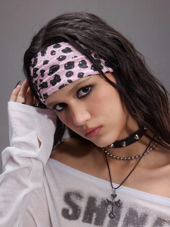 Grunge Punk 1 pieza Diadema ancha con decoración de strass láser holográfico doble, diadema elástica con estampado de leopardo de estilo Y2K, accesorio versátil para uso diario