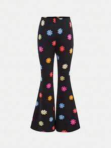 SHEIN Bộ 2 món đồ dễ thương thường ngày nhiều màu sắc họa tiết hoa/hoa, áo nỉ tay raglan in hình trái tim và quần ống loe, tuyệt vời cho trang phục thường ngày & mặc hàng ngày & đi học vào mùa thu & đông, thời trang ngọt ngào & dễ thương & thoải mái & đa năng, đi học, ở nhà, kỳ nghỉ gia đình, cho Giáng sinh, Halloween, bé gái Y2K. - màu đen - Xem 5