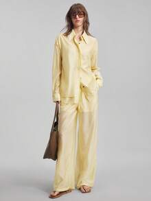 Ontre Bộ 2 chiếc áo dài tay và quần vải Tencel phong cách Bohemian dành cho nữ, trang phục công sở thường ngày khi đi làm, trang phục công sở, trang phục giáo viên, trang phục thanh lịch cho ngày lễ, thu/đông - Màu vàng - Xem 3