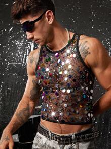 FeverCity 时尚性感半透明亮片男士背心