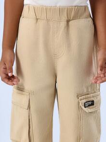 SUMWON Pantalones cargo de pierna ancha con ajuste relajado, pantalones de algodón para uso diario, estilo casual de calle urbana con bolsillos laterales utilitarios, cómodos con cintura elástica - Caqui - Ver 6