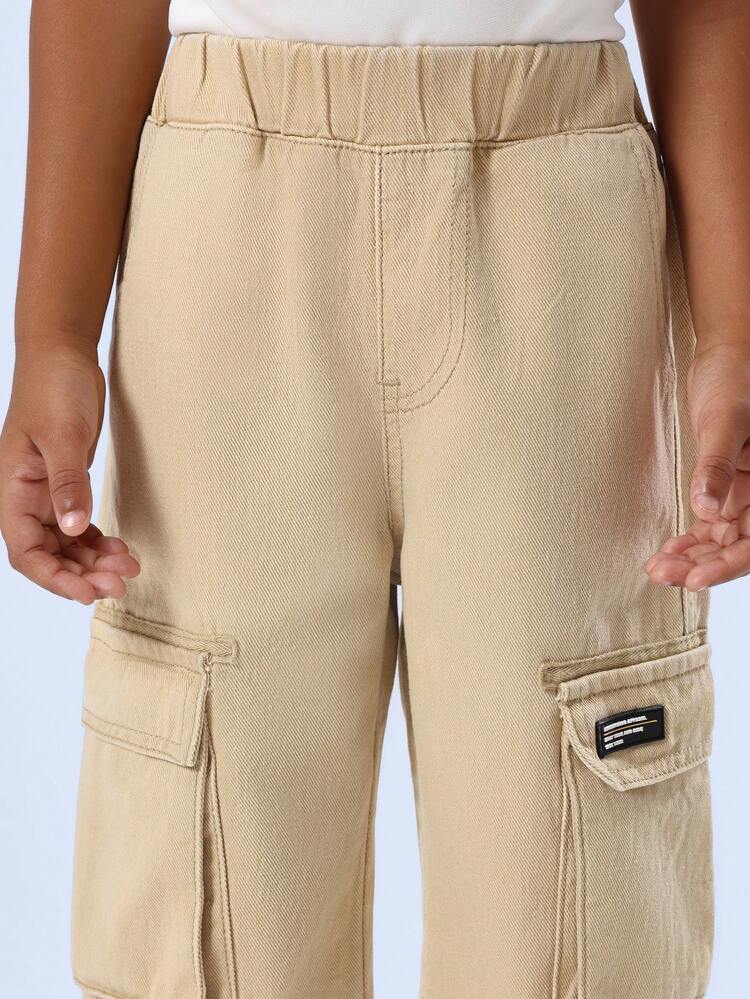 Wide Leg Cargo Trousers With Side Pockets And Elastic Waist