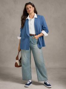 Zelara Große Größen Lässig Pendler einfarbiger geraffter Blazer Herbst Rückkehr zur Schule Old Money Stil Frauen Country Stockholm Stil Bürokleidung für Frauen Ausgehen Oberteile Frauen Herbst Winter Homecoming 2000er Jahre Stil Old Money Stil Tulum Lehrerin Winterjacke Frauen Winter Rückkehr zur Schule Business Lässig Frau Ausgehen - Blau - Übersicht 6