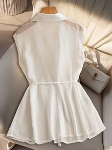 SHEIN Clasi Women's Casual Commuting Simple Solid Color Sleeveless Shirt - White - View 2