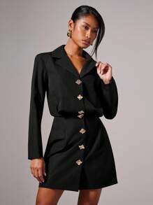 COSMINA Robes femme Automne Robe mini élégante à col V et boutons métalliques pour femmes, Automne/Hiver