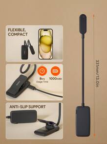 JMMO Book Light 16 LED Beads Rechargeable For Reading In Bed With Eye Caring 3 Color Temperatures,Stepless Dimming Brightness,Clip On Light For Book Lovers - Black - View 6