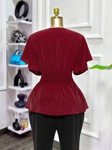 Modelyn Plus Size Casual Solid Color Waist Shirt, Summer