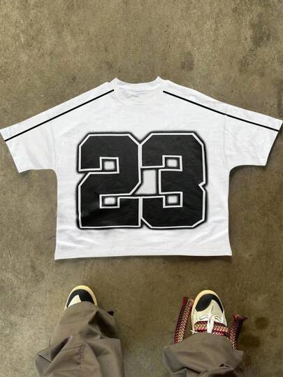 Manfinity Sporsity Men's Casual Number Printed Round Neck Short Sleeve T-Shirt, Summer