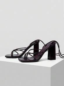 MOTF SQUARE TOE STRAP SEXY HEELED SANDALS - Brown - View 4