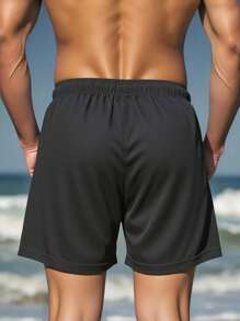 Surfspeed Men's Summer Vacation Coconut Tree Print Drawstring Waist Beach Shorts - Black - View 2