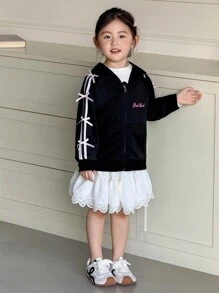 Genkimix Kids 少女3D蝴蝶字母印花休闲连帽夹克 - 黑色 - 查看 4