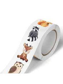 SHEIN 500 miếng/cuộn, gói cuộn 2,5cm, nhãn dán trang trí hình động vật vẽ tay, nhãn dính, trở lại trường học - Nhiều màu - Xem 3