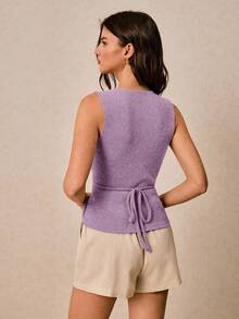 Poéselle Women's Metal Shell Decor Ribbed Fitted Fashion Tank Top - Purple - View 2