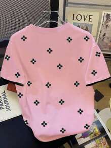 INAWLY Women's Flower Print Round Neck Short Sleeve T-Shirt, Summer - Pink - View 2