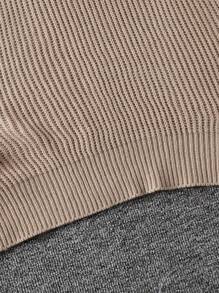 Sweter z prążkowanej dzianiny w jednolitym kolorze dla chłopców, swobodny, z okrągłym dekoltem - Morela - Zobacz 6