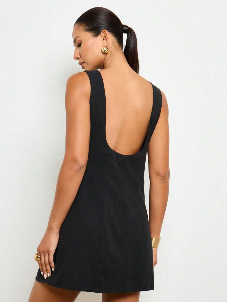 AiiRZ Sleeveless Linen Feel Mini Dress With Button Front