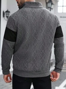 Manfinity Homme Plus Size Men's Casual Everyday Contrast Texture Zip-Up Stand Collar Sweatshirt , Fall, Long Sleeve Top - Multicolor - View 2