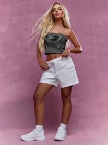 MISSGUIDED Ribbed Strapless Bandeau Top Summer Festival Club Party Beach Crop Tank With Horizontal Stripes Casual Basic Essential - Black - View 4