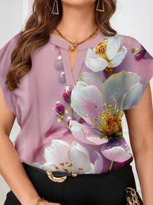 SHEIN Clasi 大码休闲花卉印花衬衫，适合夏季 - 粉色 - 查看 4