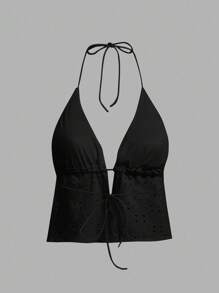 SHEIN ICON 女士休闲性感露背系带吊带背心，适合夏季，Y2K 风格 - 黑色 - 查看 2