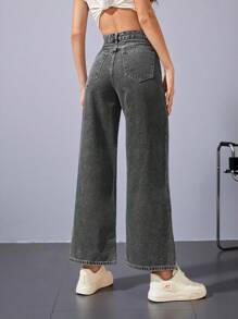 Jeanoix 高腰闊腿牛仔褲 - 灰色 - 查看 2