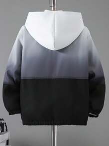 1 Stück Jungen Herbst/Winter Kapuzen-Fleecejacke in Farbverlauf Schwarz & Weiß, geeignet für Lässig, Sport, Outdoor-Aktivitäten für Kinder in Größeren Größen