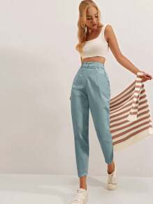 RueChic Calça Capri Feminina Cor Sólida - Cinza - Ver 3
