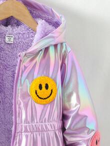 SHEIN 年轻女孩 1 件毛绒保暖经典街头风格连帽长袖外套年轻女孩蓬松外套 - 卡其色 - 查看 7