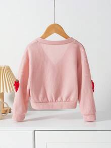 SHEIN 女童秋冬针织开衫，饰有3D蝴蝶结，休闲舒适保暖外套，可爱百搭的长袖草莓图案开衫，适合儿童穿着。 - 粉色 - 查看 2