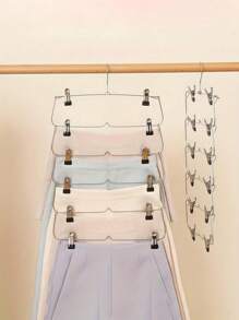 1pc Multi-Layer Hanger Skirt Rack With 12 Clips Space Saving Clothing Storage Rack Hanger Wardrobe Folding Pants And Skirt Hanger