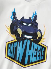 Batwheels X SHEIN 青少年男孩汽车印花撞色条纹圆领运动衫