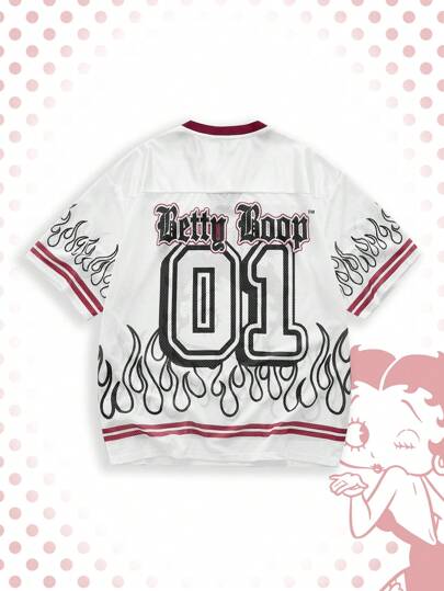 Betty Boop | ROMWE Men's Letter & Figure Graphic V-Neck Short Sleeve T-Shirt