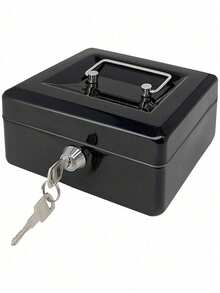 SHEIN 1pc Locking Medium Steel Cash Box With Money Tray, Lock Box Best Gifts