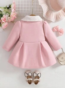 Souflis Souflis Baby Girls' Fluffy Collar Bow Decor Long Sleeve A-Line Woolen Coat. The 3D Bow And Fluffy Collar Design Is Simple Yet Elegant. The Long Sleeve A-Line Silhouette Is Classic And Fashionable. Whether Or Attending A Party, The Baby Will Be The Center Of Attention. Baby Girl Pink Coat Baby Girl Winter Coat Toddler Girl Coat Pink Baby Coat Baby Girl Coat With Fur Collar Fall