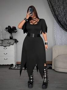 Whyspr Damen Große Größen Kleid mit Trägerdekor, Cut Out - Schwarz - Übersicht 6