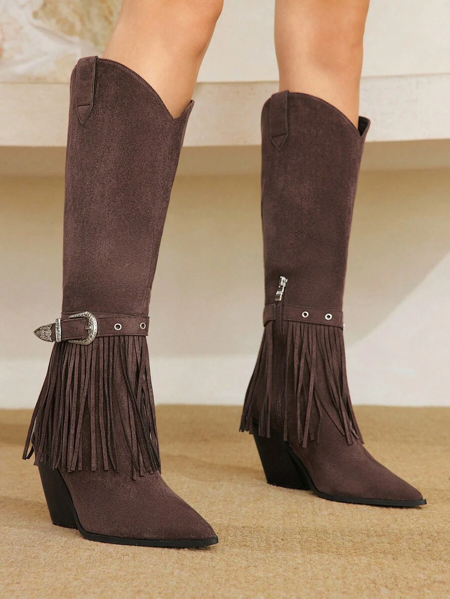 Styleloop Chocolate Women's Over-The-Knee Woven Boots, Suitable For Vacation, Boho, Western, And Music Festival Styles