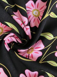 EMERY ROSE 女士休闲粉色印花竹纤维圆领荷叶袖短袖衬衫，春夏款 - 黑色 - 查看 5